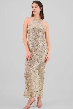 Vestido maxi de lentejuelas halter