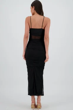 Vestido maxi drapeado mesh