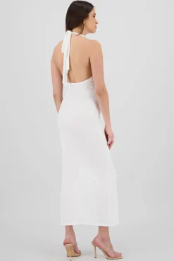 Vestido maxi halter drapeado