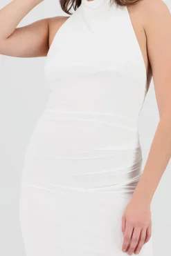 Vestido maxi halter drapeado