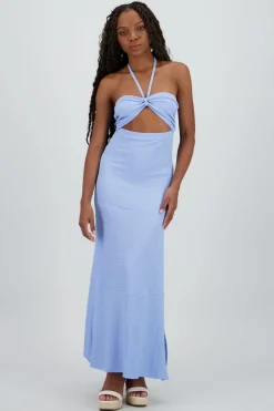 Vestido maxi halter textura cutout