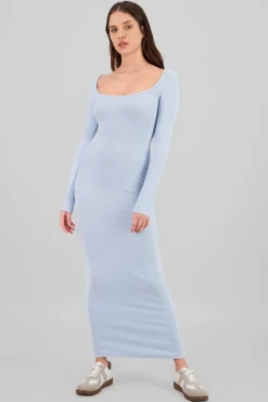 Vestido maxi manga larga liso