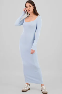 Vestido maxi manga larga liso