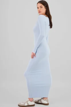 Vestido maxi manga larga liso