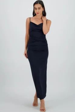 Vestido maxi mesh drapeado tirantes