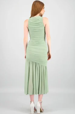 Vestido maxi mesh fruncido