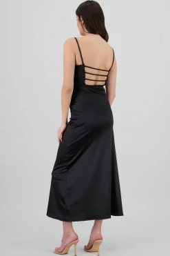 Vestido maxi satin espalda abierta