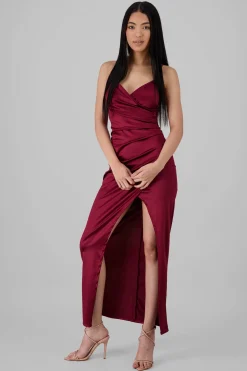 Vestido Maxi Satín Escote Cruzado