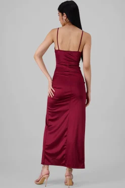 Vestido Maxi Satín Escote Cruzado