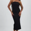 Vestido maxi strapless drapeado hypsters