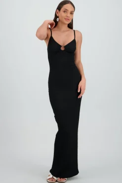 Vestido maxi texturas tirantes aro