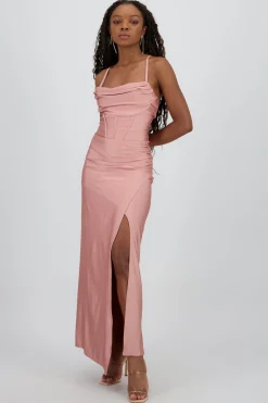 Vestido maxi tirantes drapeado