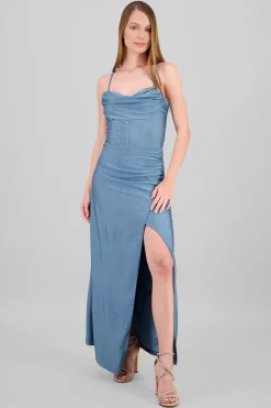 Vestido maxi tirantes drapeado