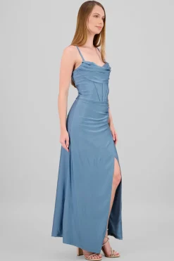 Vestido maxi tirantes drapeado