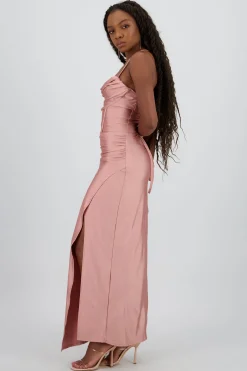 Vestido maxi tirantes drapeado