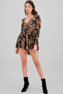 Vestido Mesh Flock Manga Larga