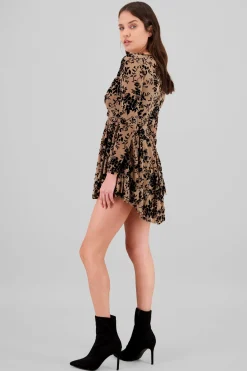 Vestido Mesh Flock Manga Larga