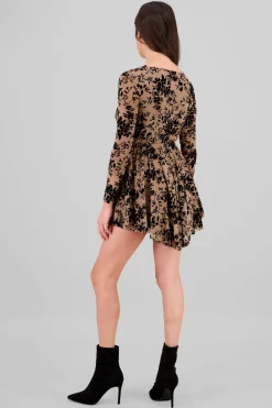 Vestido Mesh Flock Manga Larga