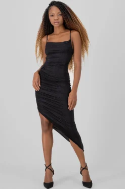 Vestido midi asimetrico brillos