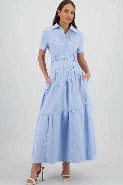 Vestido midi camisero manga corta cuello