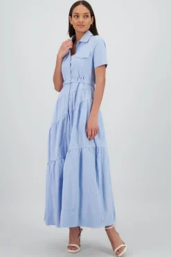 Vestido midi camisero manga corta cuello