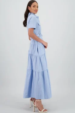 Vestido midi camisero manga corta cuello