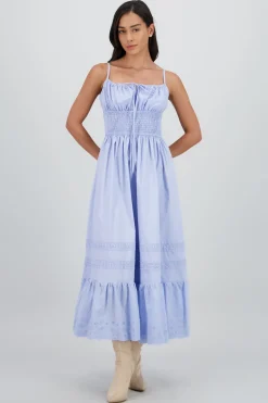 Vestido midi detalle smock tirantes