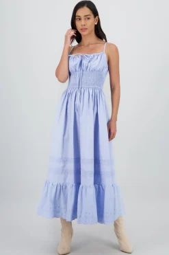 Vestido midi detalle smock tirantes