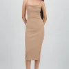 Vestido midi escote drapeado