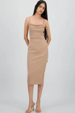 Vestido midi escote drapeado