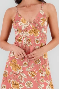 Vestido midi escote v tirantes efecto satin