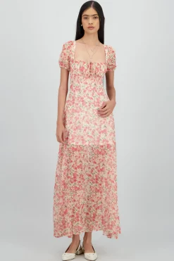 Vestido midi flores lineas lurex