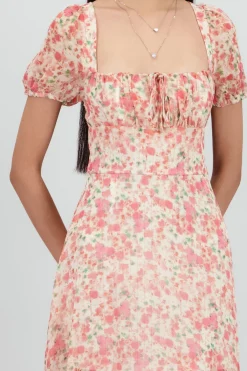 Vestido midi flores lineas lurex