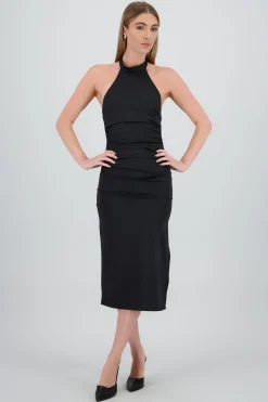 Vestido midi halter drapeado