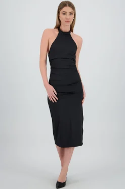 Vestido midi halter drapeado