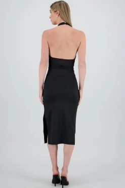 Vestido midi halter drapeado