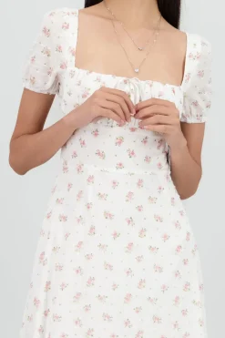 Vestido midi mini flores textura
