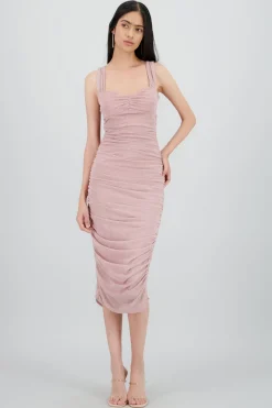 Vestido midi plisado brillos con copa