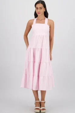 Vestido midi tirantes gruesos olanes