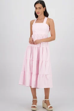 Vestido midi tirantes gruesos olanes