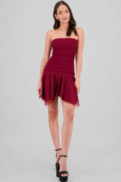 Vestido mini asimetrico de mesh