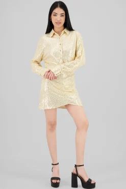 Vestido mini brillos manga larga