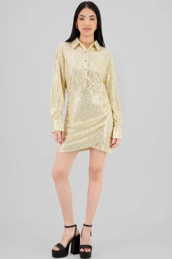 Vestido mini brillos manga larga