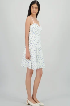 Vestido mini con copas de textura y flores