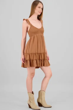 Vestido mini detalle smock tirantes con olan