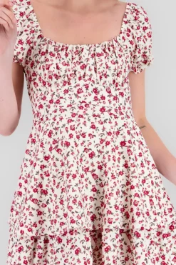 Vestido mini escote cuadrado flores