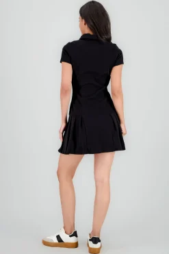 Vestido mini falda tableada cuello polo