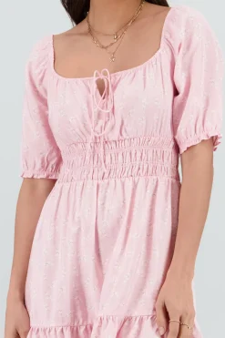 Vestido mini manga abullonada mini flores