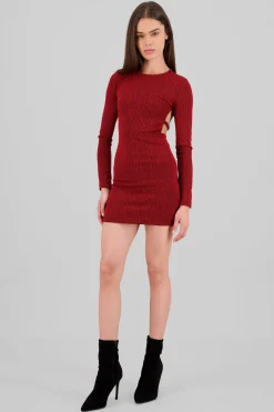 Vestido mini manga larga espalda abierta lurex