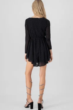 Vestido mini manga larga brillos